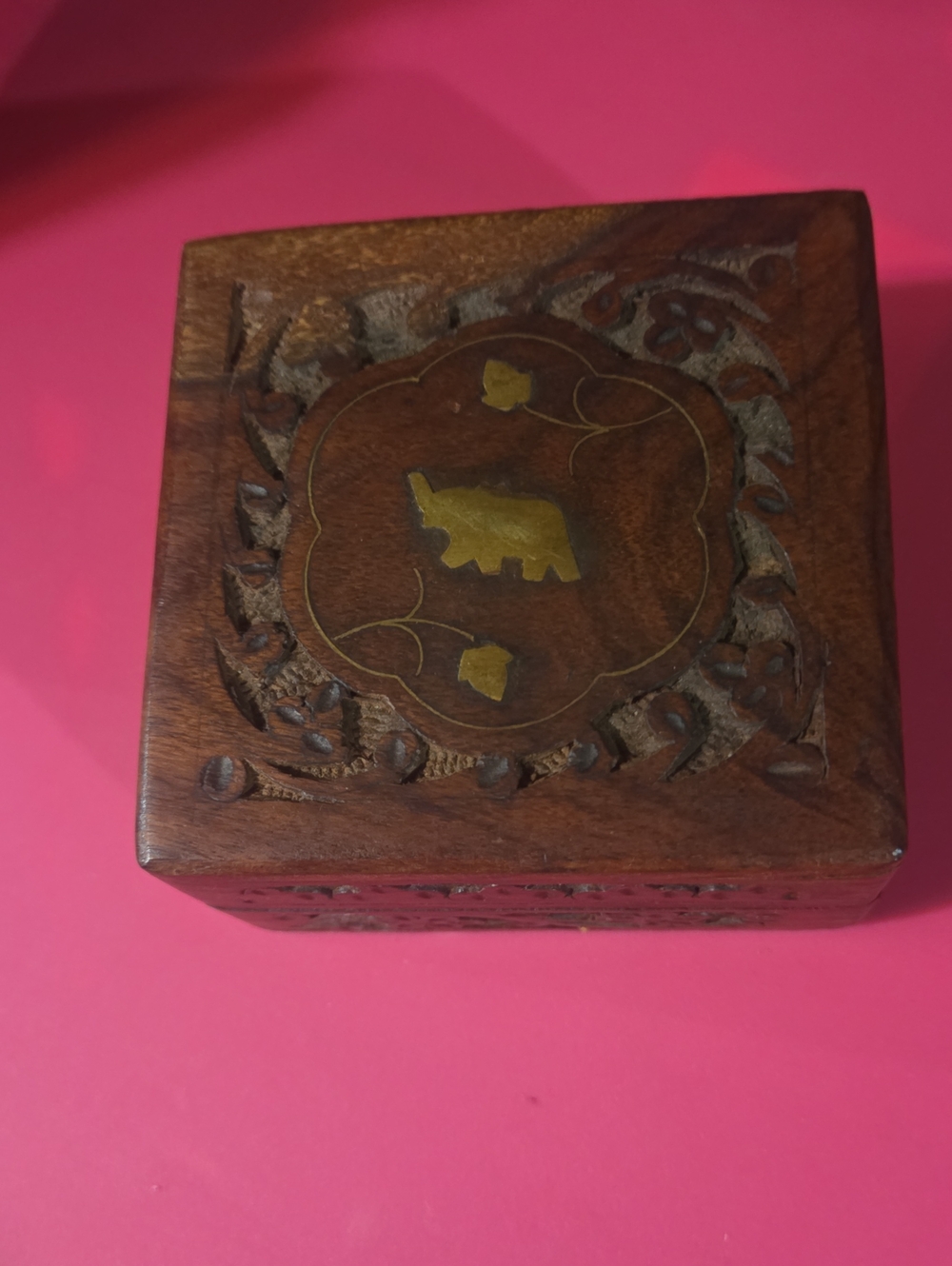 Vintage Hand Carved Wooden Elephant Trinket Box